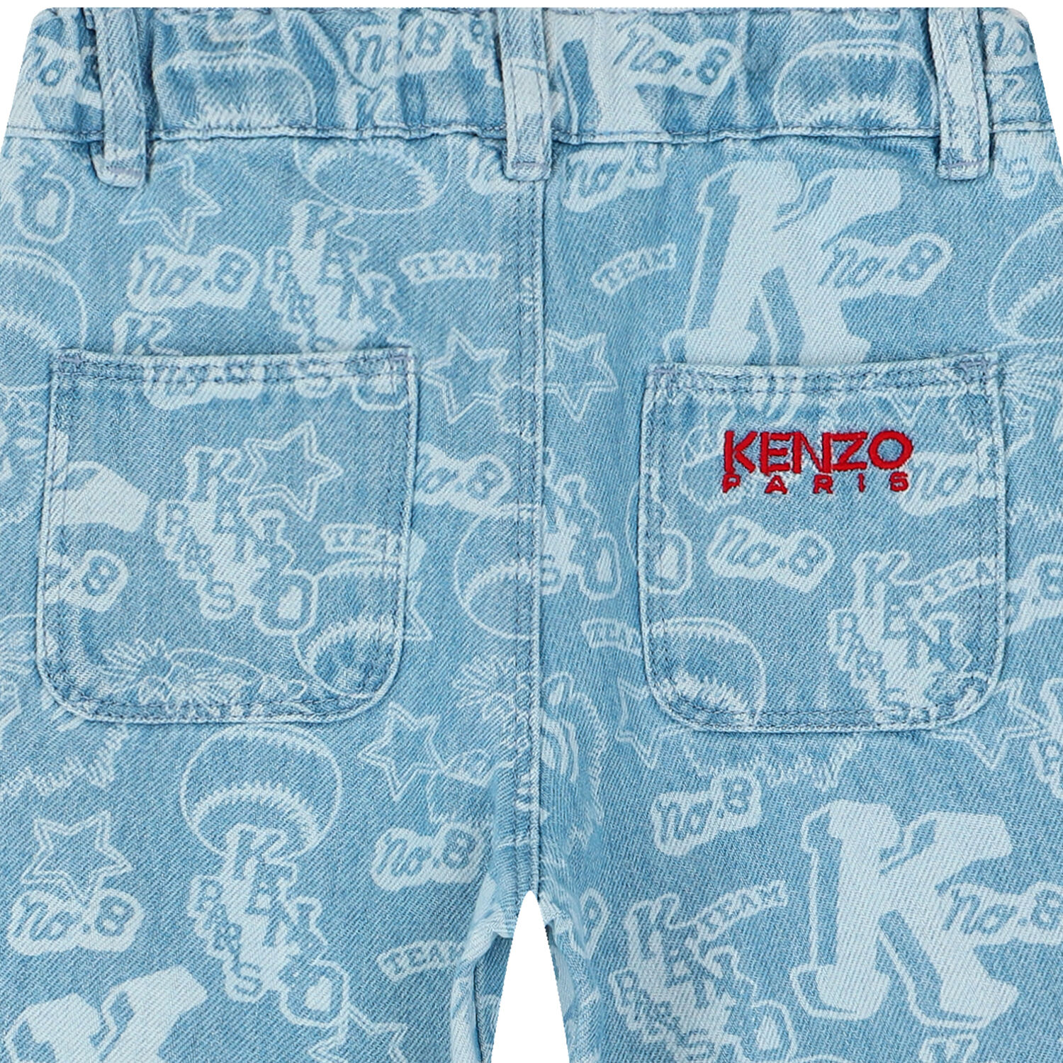 Younger Girls Blue Denim Varsity Logo Jeans, 1, hi-res